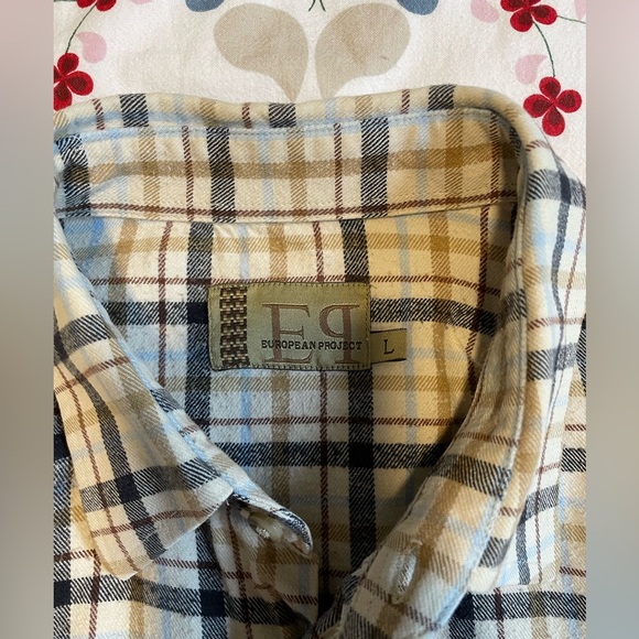 European Project Checkered Cotton Long-Sleeve Shirt, Size L - Picture 5 of 6